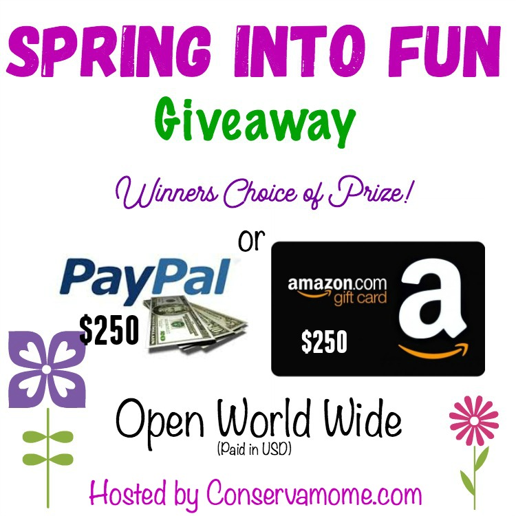 win spring into fun $250 amazon or paypal cash giveaway w ends