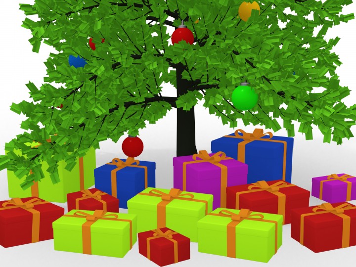 Christmas gifts under decorated Christmas tree