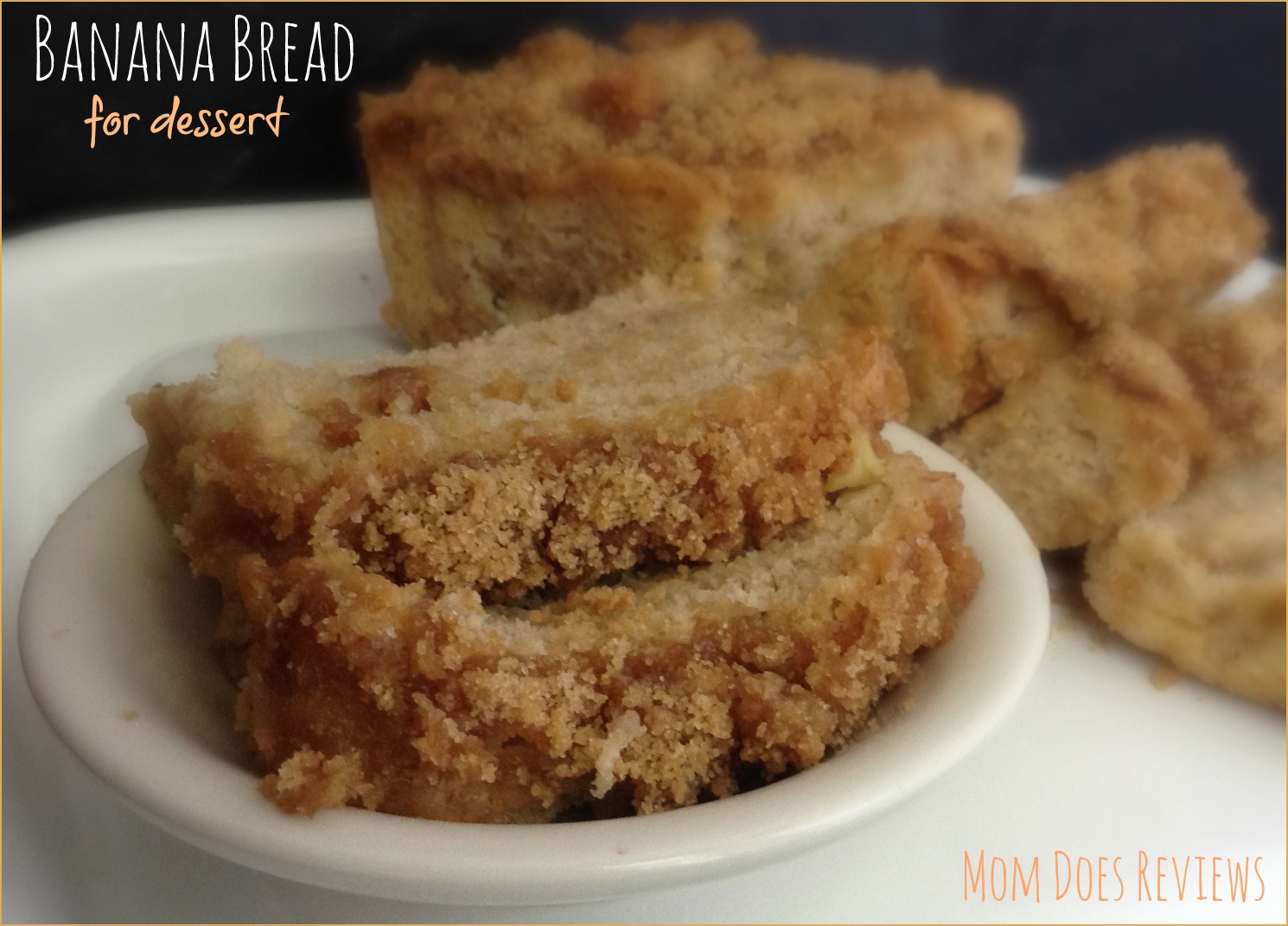 Recipes at Mom Does Reviews | Streusel Topped Banana Bread | Contains NO eggs, milk, butter, or nuts | Less than 1 tbsp of shortening in the topping only 