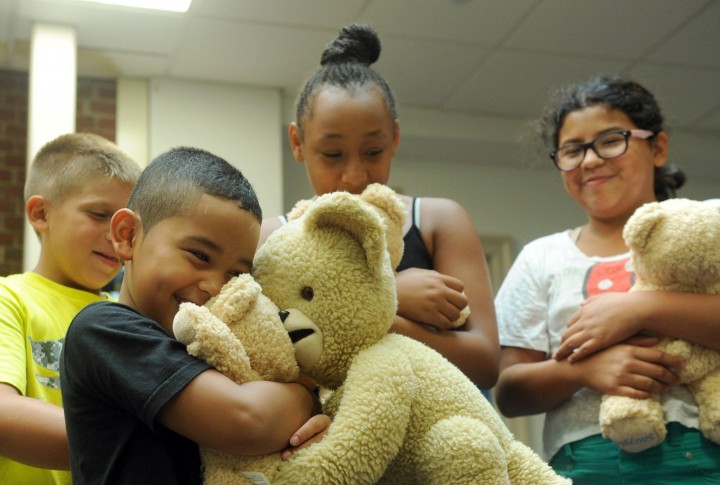 Snuggle visits campers at the Boys & Girls Club of Greenwich, CT, Thursday, Aug. 20, 2015. (Photo by Diane Bondareff/Invision for Snuggle)