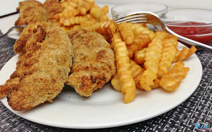 Garlic and Herb Breaded Chicken Tenders and French Fries made in Power Air Fryer