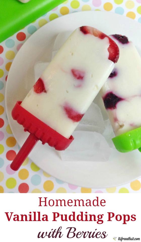Homemade Vanilla pudding pops with Berries