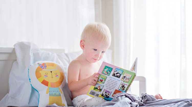boy reading picture book