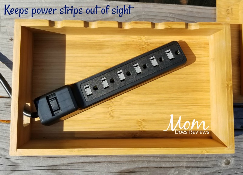 Keeps power strips or surge protectors up to 11" length out of sight