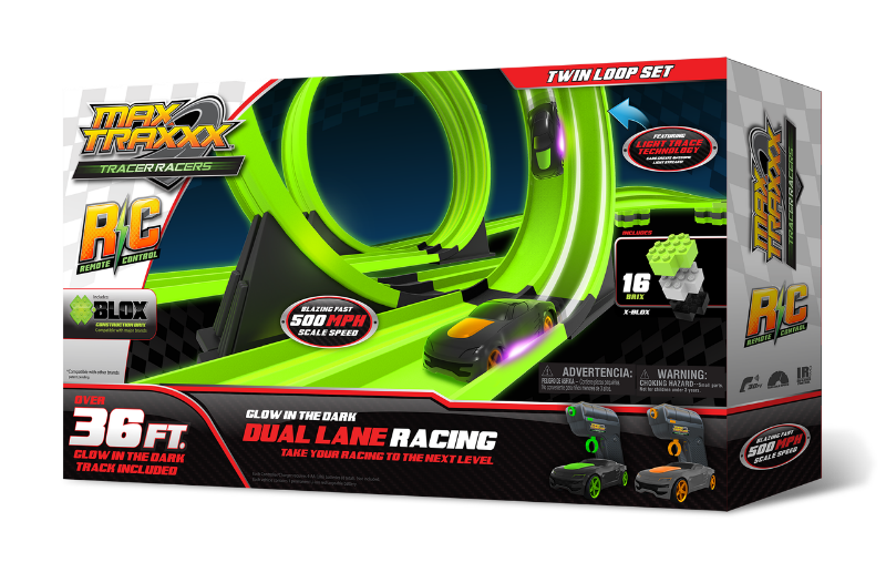 Tracer Racers R/C High Speed Remote Control Super Loop Speedway Glow Track Set with Two Cars for Dual Racing Glow Blue 