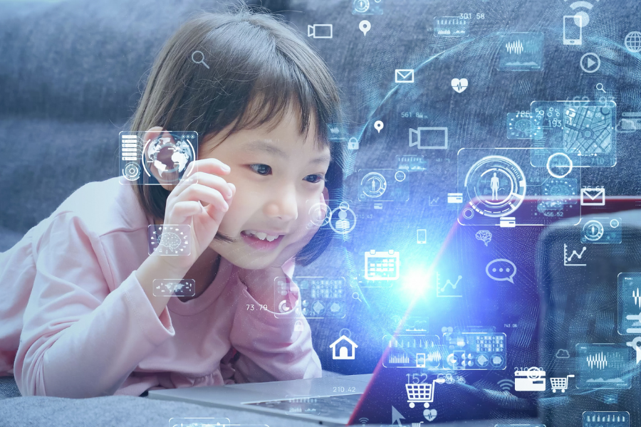 girl using laptop
