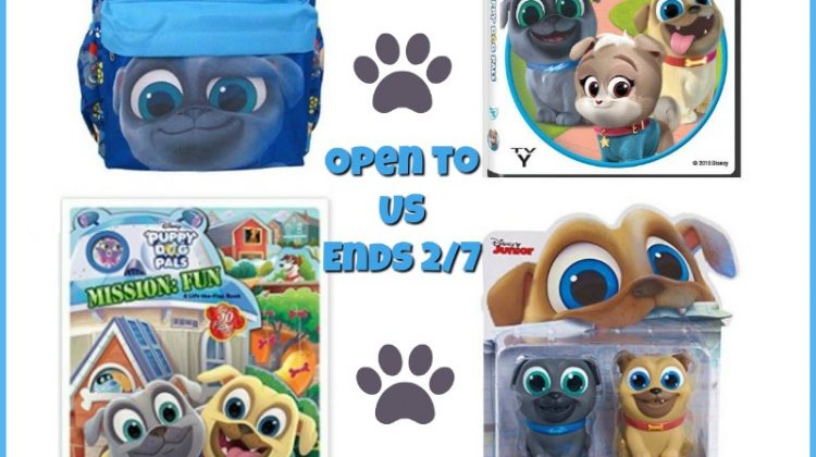#win the Puppy Dog Pals DVD, Bath Squirters, Board Book and Mini Backpack!