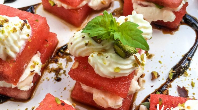 Watermelon, Whipped Feta, & Basil Bites- Perfect Summer Appetizer!