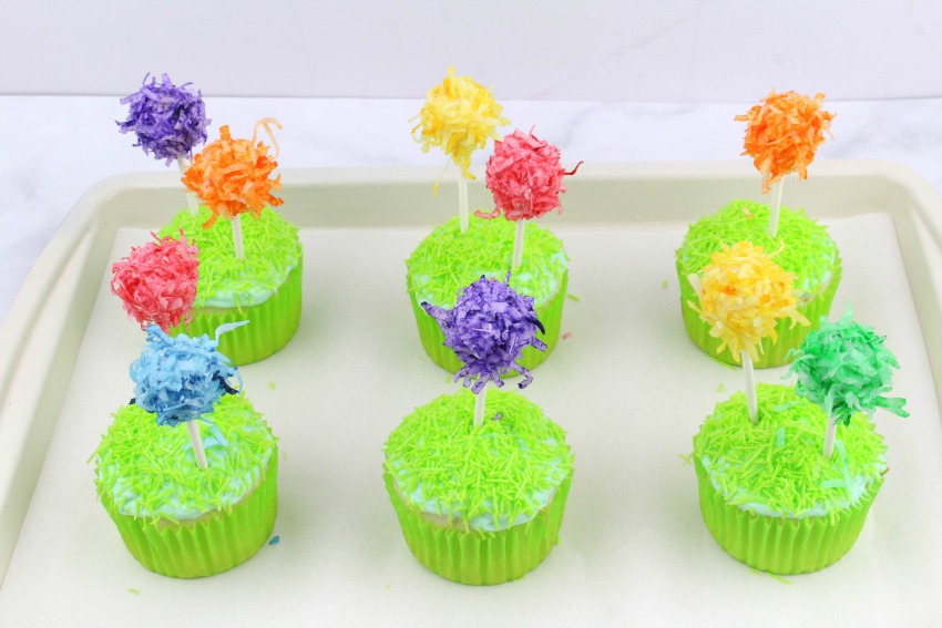 Dr. Seuss Truffula Tree Cupcakes process