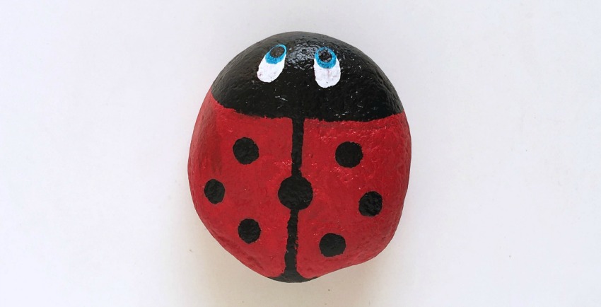 Stone Ladybug Coloring Craft for Kids process