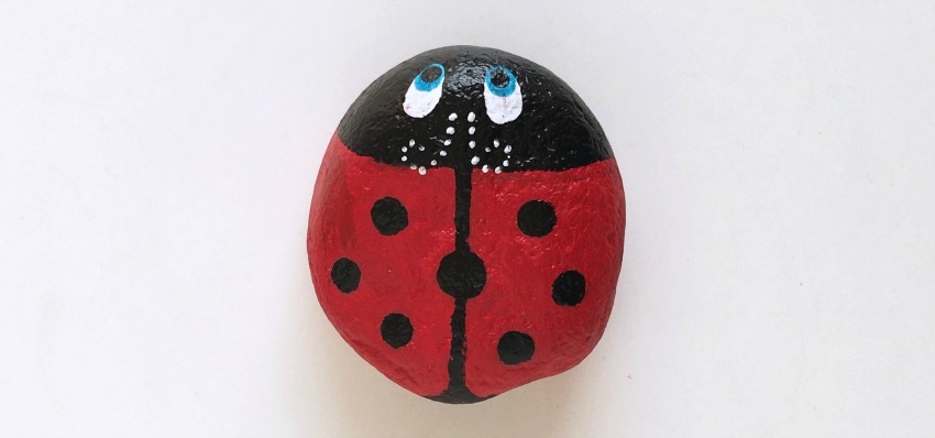 Stone Ladybug Coloring Craft for Kids process