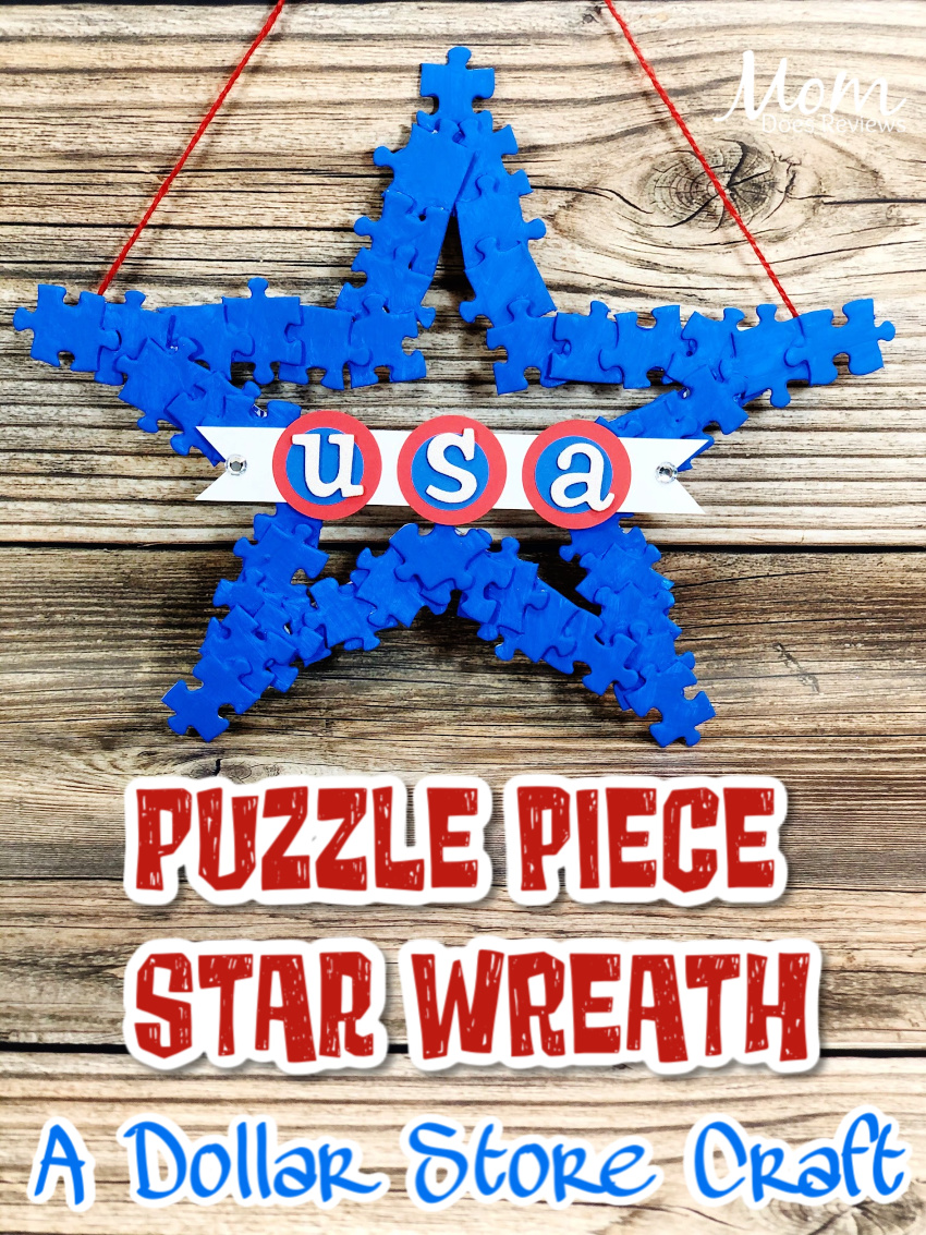 Puzzle Piece Star Wreath #craft #dollarstorecraft #diy