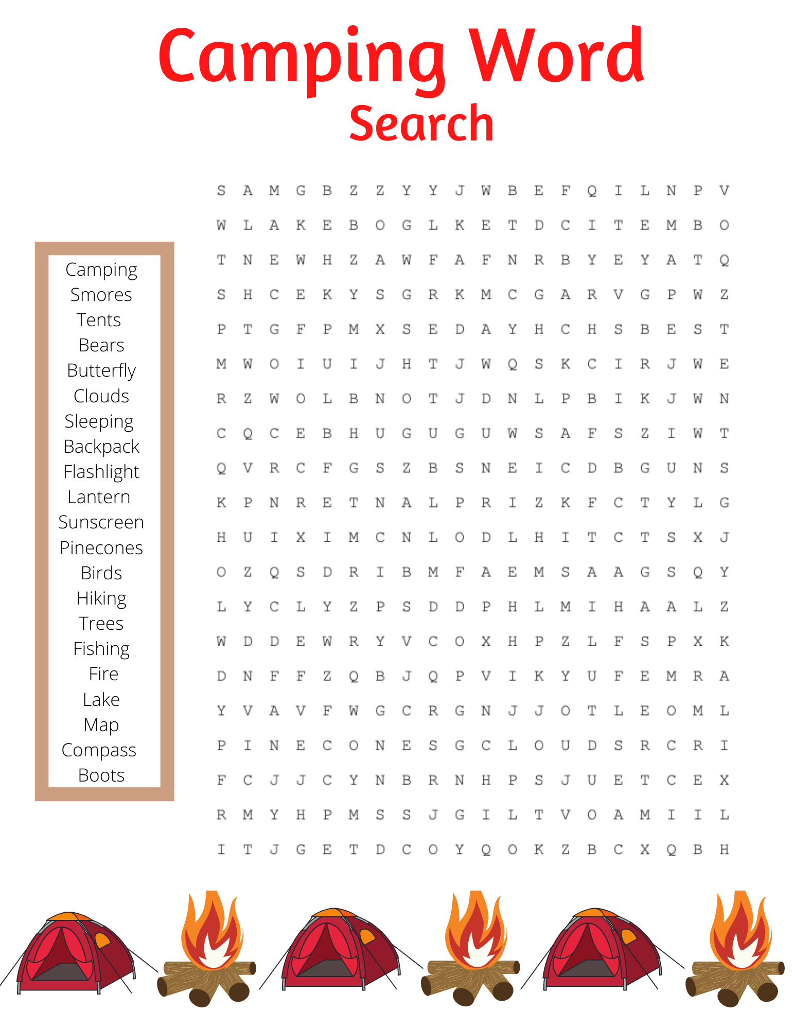 Camping Wordsearch