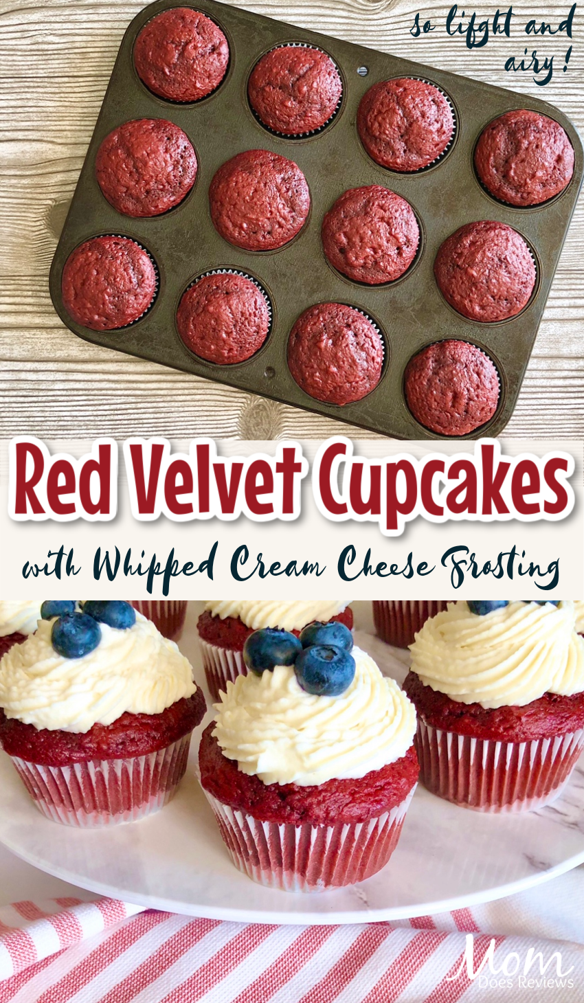 Red Velvet Cupcakes with Homemade Whipped Cream Cheese Frosting #cupcakes #sweets #creamcheesefrosting #recipe