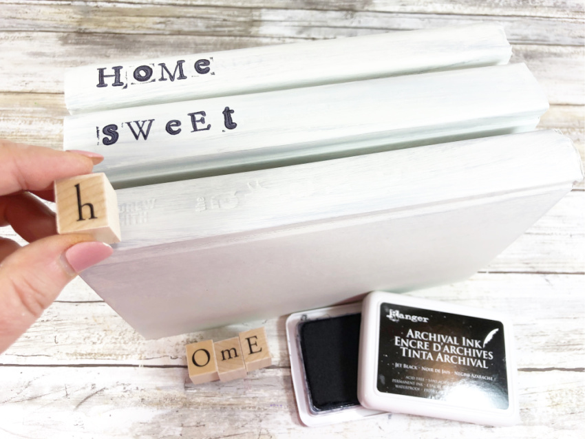 Dollar Store Home Sweet Home Book Stack process