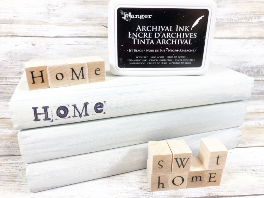 Dollar Store Home Sweet Home Book Stack process