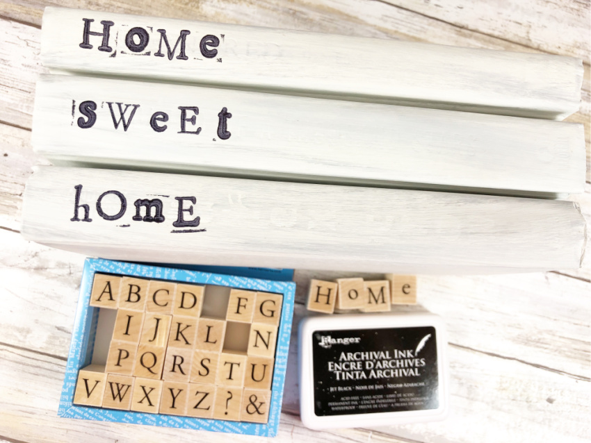 Dollar Store Home Sweet Home Book Stack process