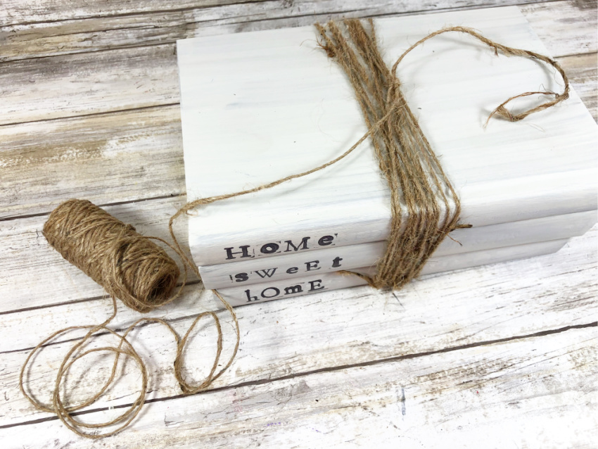 Dollar Store Home Sweet Home Book Stack process