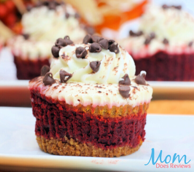 Red Velvet Pumpkin Swirl Mini Cheesecakes #recipe #desserts #sweets