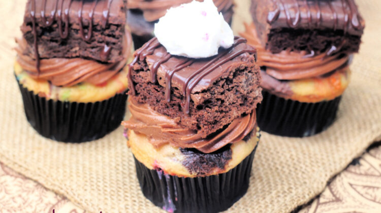Extreme Cake Batter Brownie Cupcakes