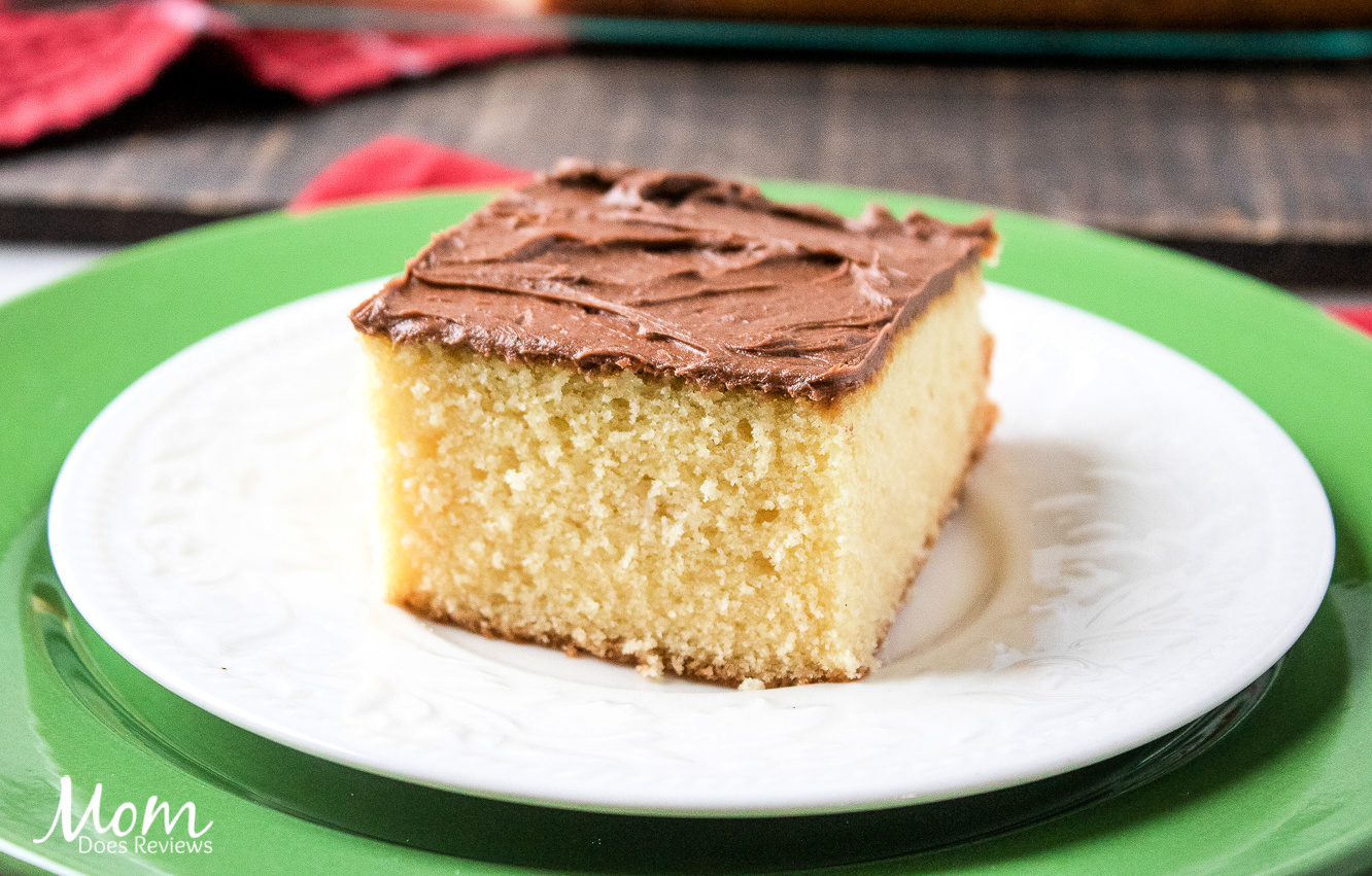 Yellow Sheet Cake with Chocolate Buttercream Frosting
