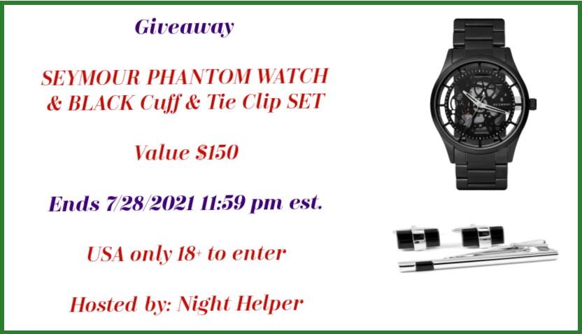 SEYMOUR PHANTOM WATCH & BLACK Cuff & Tie Clip SET