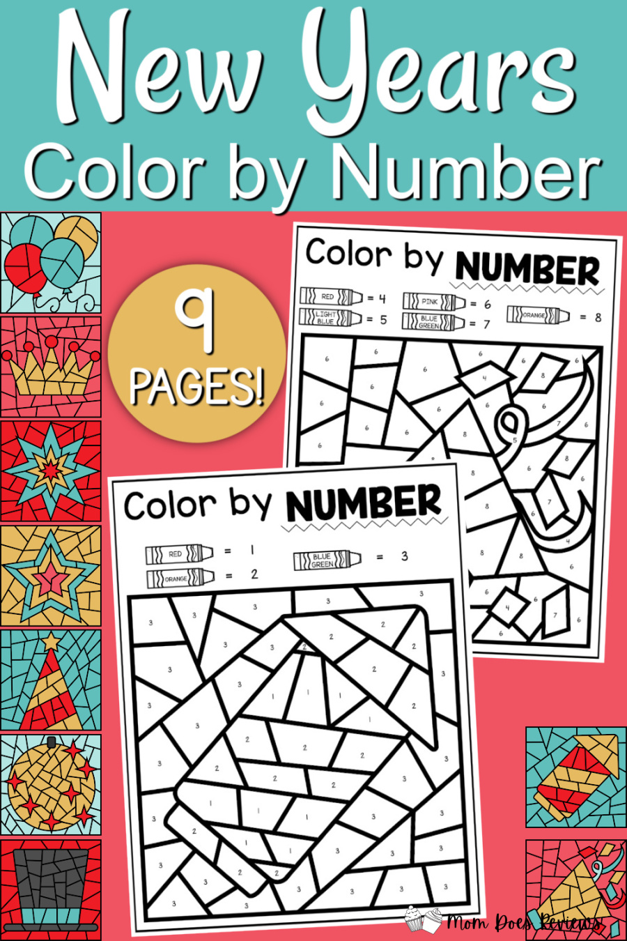 New Year's Color-by-Number Printable Pages!