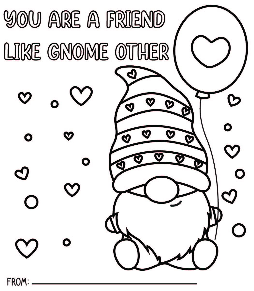 Gnome Valentines Coloring Cards