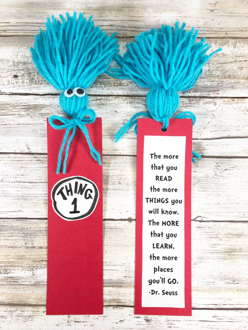 Thing 1 and Thing 2 Tassel Bookmark Craft DETAIL