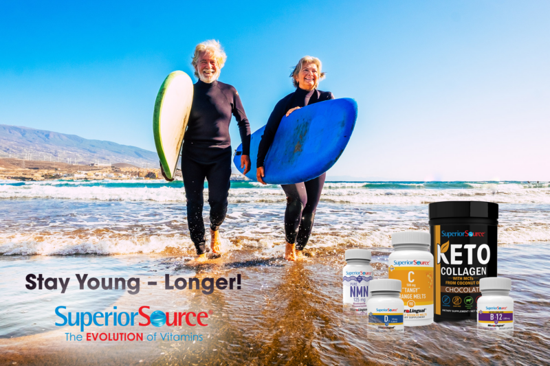 couple on beach keeping young with superior source vitamins