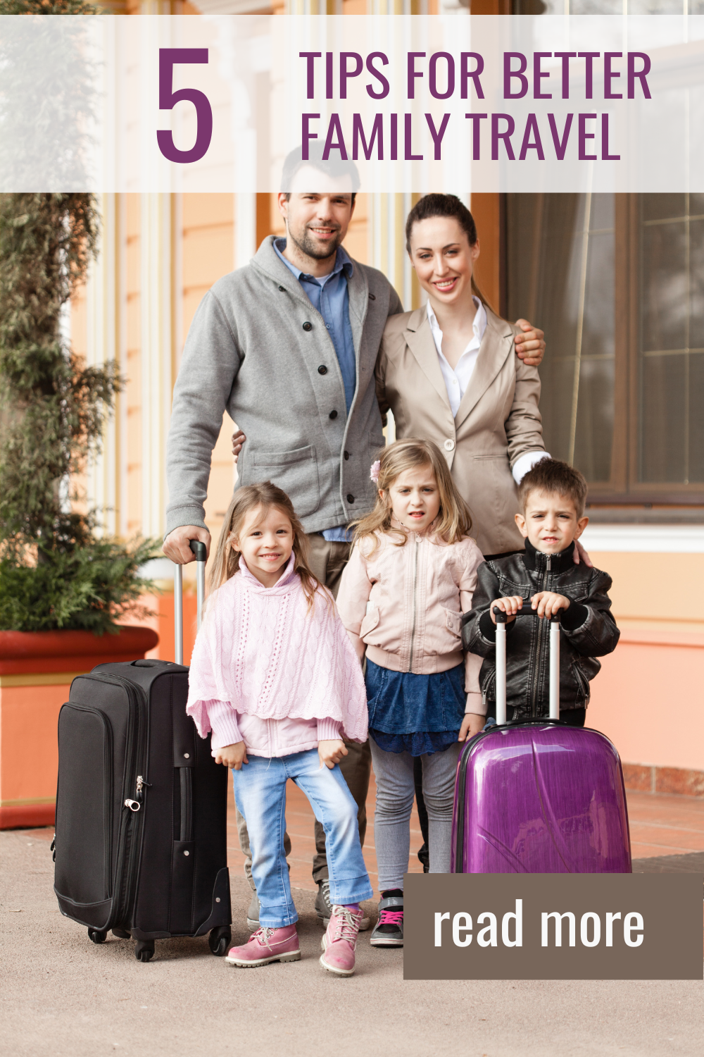 family with suitcases ready to travel