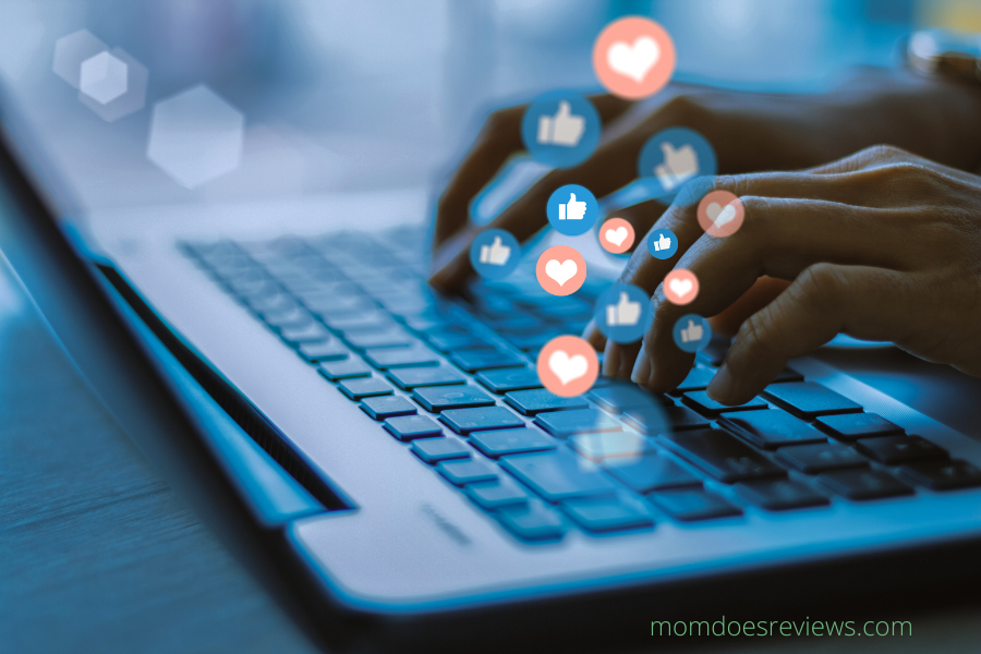 laptop with social media likes