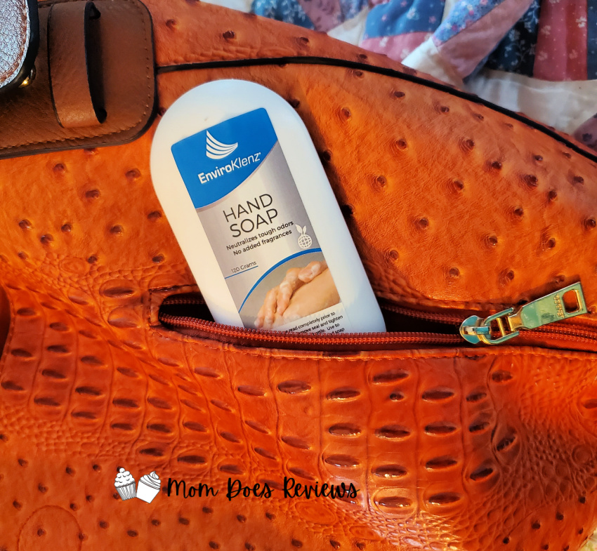 Hand soap in travel bag