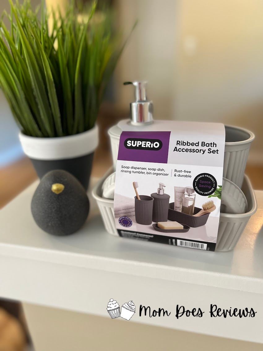 Superio bathroom accessories set in their packaging