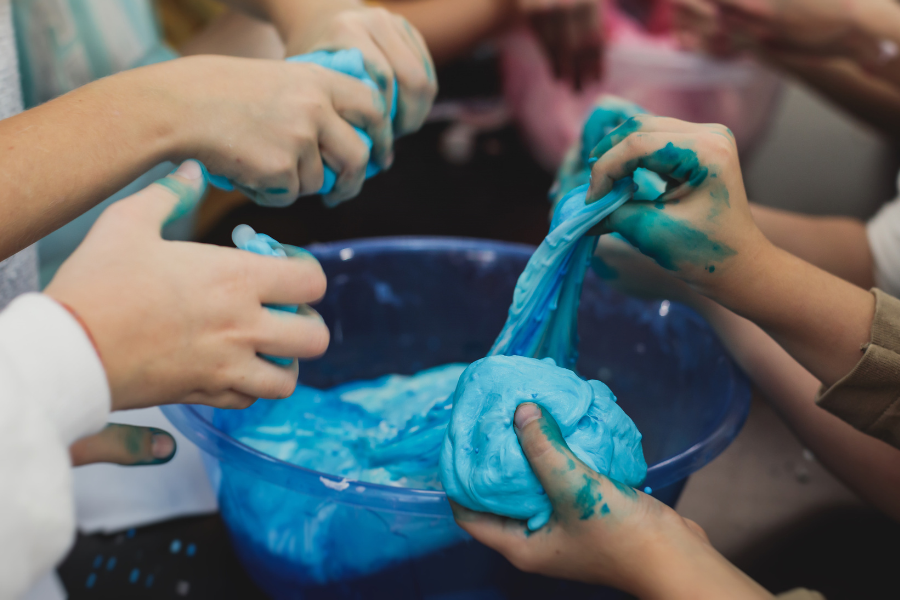 playing with blue slime