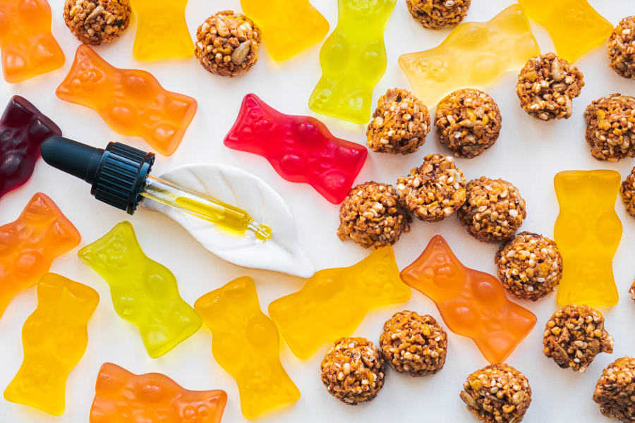 colorful gummies and edibles