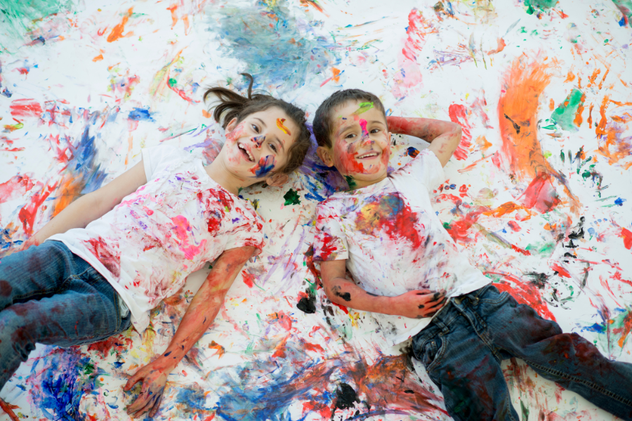 children painting making a mess