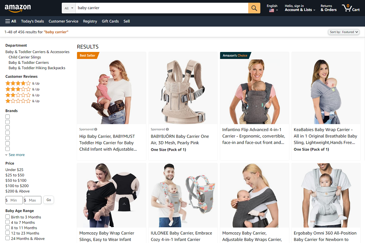 amazon search page