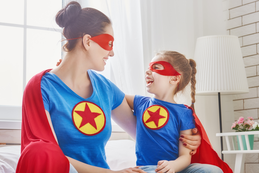 superhero mom and daughter