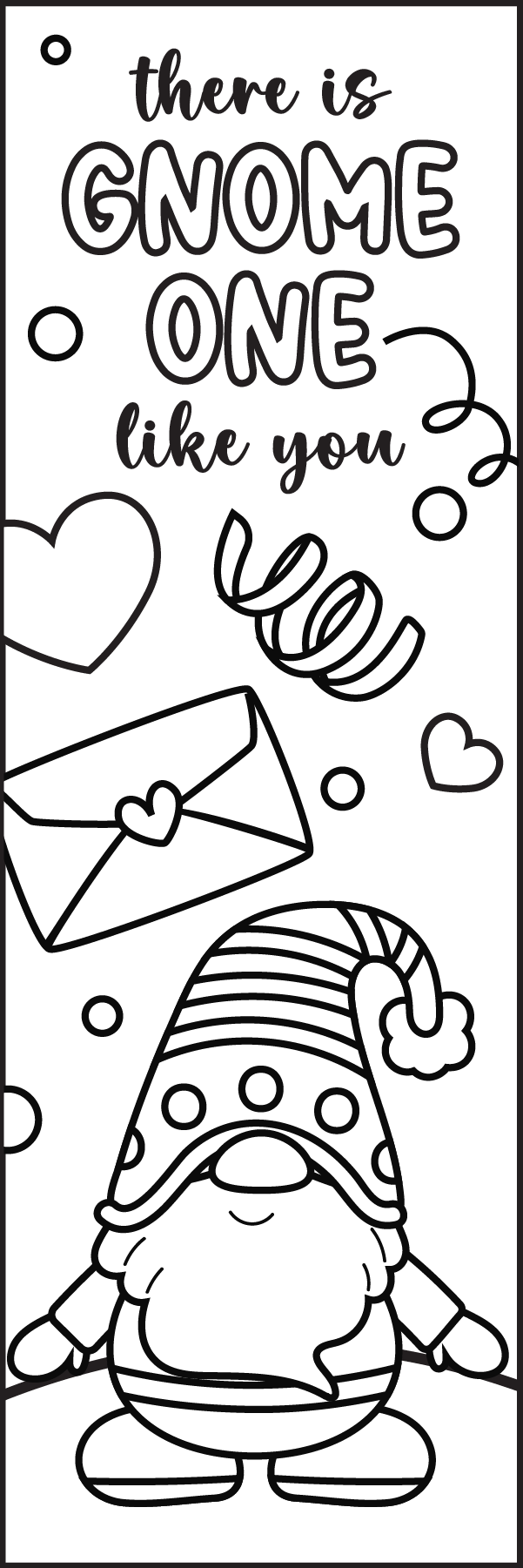 Valentine Gnome Coloring Bookmark