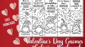Valentine's Day Gnomes Printable Coloring Bookmarks