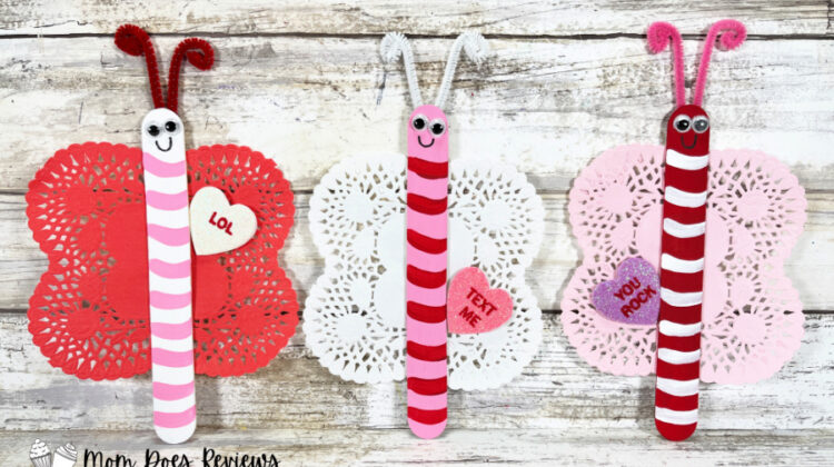 Make Dollar Store Craft Stick Valentine Butterflies with Your Kids!