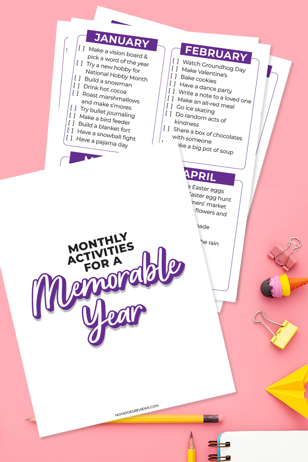 Printable Monthly Family Activities for a Remarkable Year!