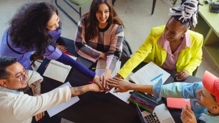 employees practicing teamwork