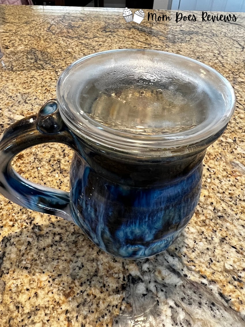 Teabloom glass infuser steeping with lid on