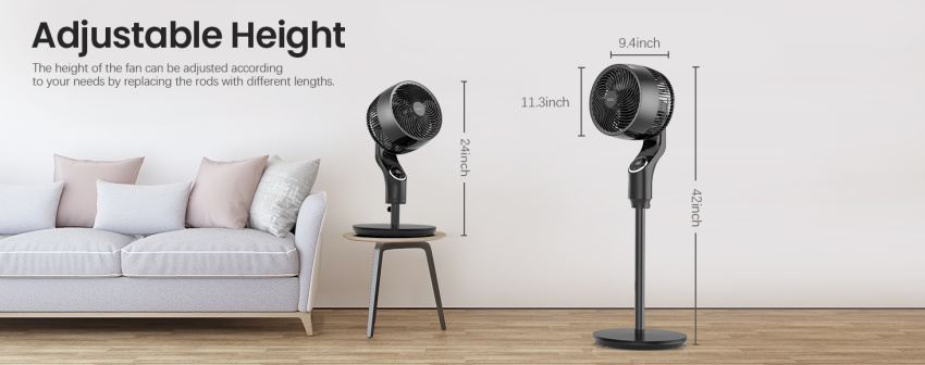 An infographic showing VCK fan adjustable heights.
