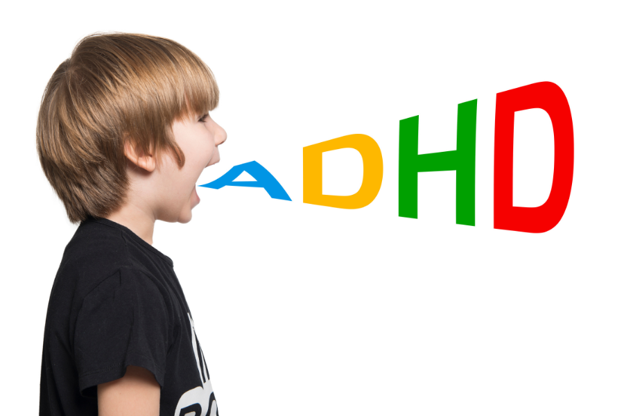 boy with ADHD words