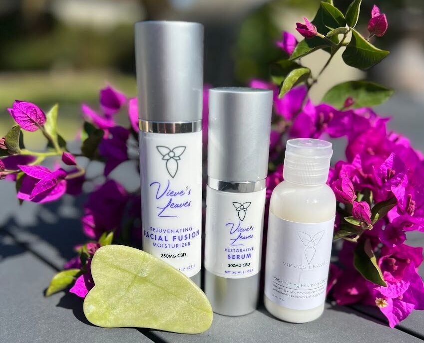 Vieve's Leaves all products outside with flowers