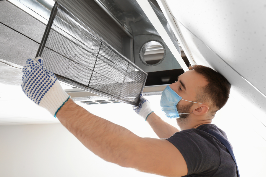 man with air filter
