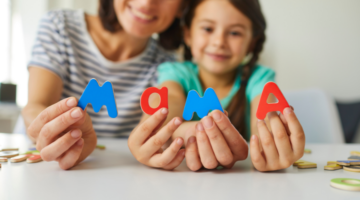mom and child with letters